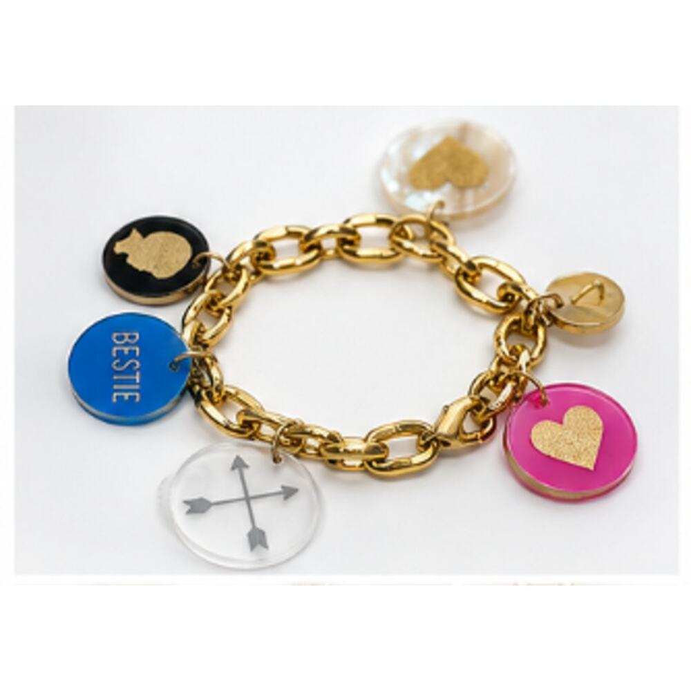 Gold Tone Bestie Dog Heart Charm Bracelets Set of 2 Colorful Friendship - Picture 2 of 5